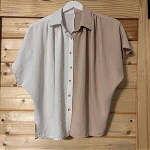 SHEIN Casual White and Tan Button Down Shirt